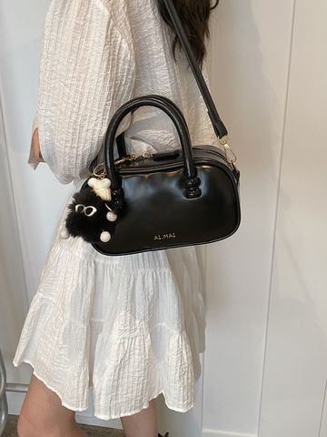 Women's Pu Leather Solid Color Cute Ornament Sewing Thread Zipper Handbag