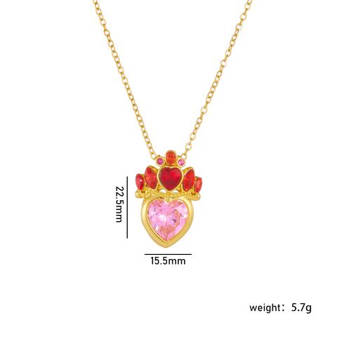 Wholesale Casual Lady Sweet Heart Shape Crown 304 Stainless Steel Copper Inlay Rhinestones Pendant Necklace