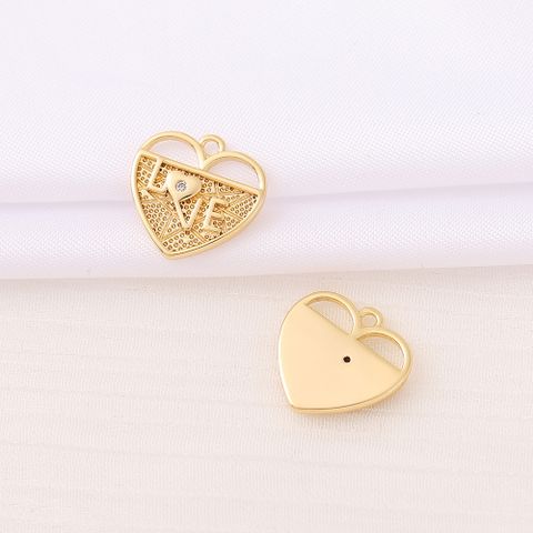 1 Piece 14 * 14mm Copper Zircon 18K Gold Plated Love Heart Shape Polished Pendant