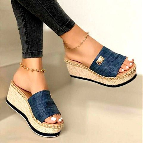 Women's Casual Solid Color Round Toe Wedge Sandals