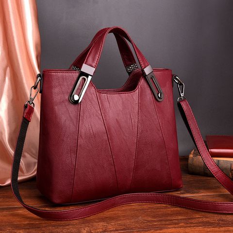 Women's Medium Leather Solid Color Vintage Style Square Zipper Tote Bag