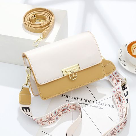 Women's Small Pu Leather Color Block Cute Square Buckle Shoulder Bag