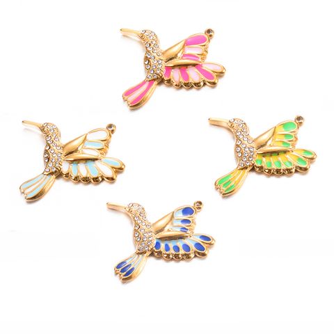 Stainless Steel Hummingbird Color Drop Oil Pendant Jewelry Inlaid Zircon Cute Earrings Diy Making Bracelet Necklace Accessories