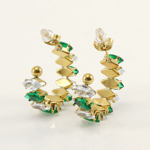 1 Pair Simple Style Classic Style Color Block Inlay Stainless Steel Zircon Ear Studs