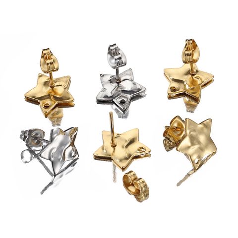 10 PCS/Package Diameter 12.5mm Hole 1~1.9mm Stainless Steel 18K Gold Plated Star Polished Earring Findings
