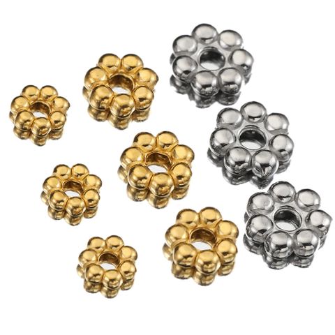 50 PCS/Package Diameter 4mm Diameter 5mm Diameter 6 Mm Hole 1~1.9mm Hole 2~2.9mm 304 Stainless Steel 18K Gold Plated Flower Polished Spacer Bars