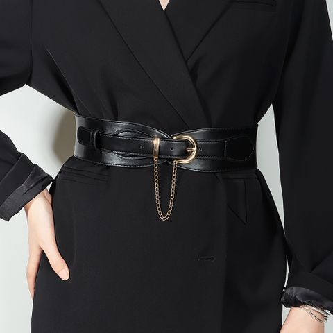 Básico Estilo Simple Color Sólido Cuero Sintético Aleación Hebilla Del Cinturón Mujeres Cinturones De Cuero