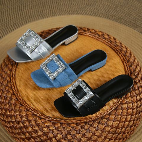 Women's Casual Solid Color Square Toe Flat Slippers