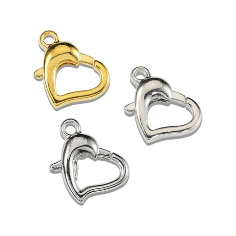 50 PCS/Package 12mm 14mm Alloy Heart Shape Polished Lobster Clasp