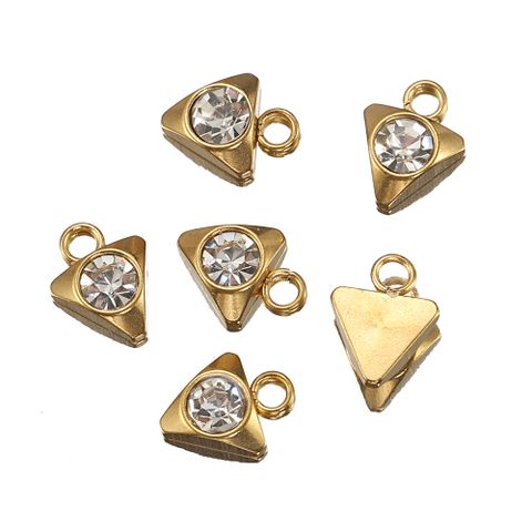 20 PCS/Package 6 * 9.5mm 7 * 9mm Hole 2~2.9mm Stainless Steel Zircon 18K Gold Plated Triangle Hexagon Polished Pendant