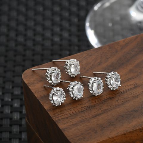 Copper Simple Style Classic Style Solid Color Inlay Zircon Ear Studs