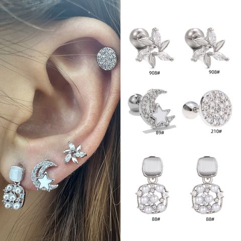 1 Piece Ear Cartilage Rings & Studs Simple Style Geometric Brass Plating Inlay Zircon Ear Cartilage Rings & Studs