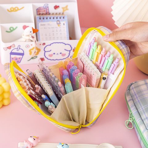 Plaid Cloth Class Learning School Cute Korean Style Pencil Case