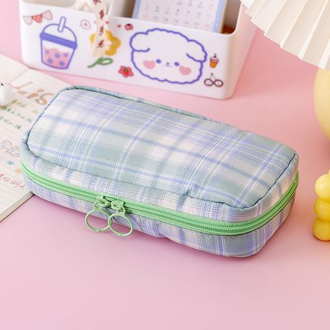 Plaid Cloth Class Learning School Cute Korean Style Pencil Case