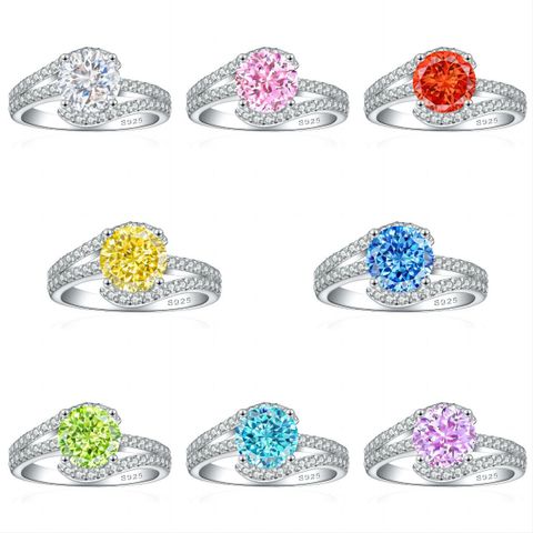 Sterling Silver Simple Style Classic Style Inlay Water Droplets High Carbon Diamond Rings