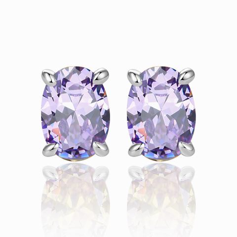 1 Pair Simple Style Classic Style Oval Inlay Sterling Silver Rhinestones Ear Studs