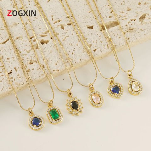 Titanium Steel 18K Gold Plated Elegant Lady Oval Water Droplets Heart Shape Inlay Zircon Pendant Necklace