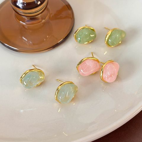 1 Pair Glam Luxurious Color Block Plating Inlay Alloy Gem Gold Plated Ear Studs