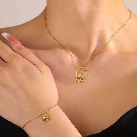 Copper 18K Gold Plated Sweet Simple Style Plating Inlay Solid Color Zircon Jewelry Set