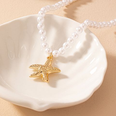 Fairy Style Starfish Artificial Pearl Women's Pendant Necklace