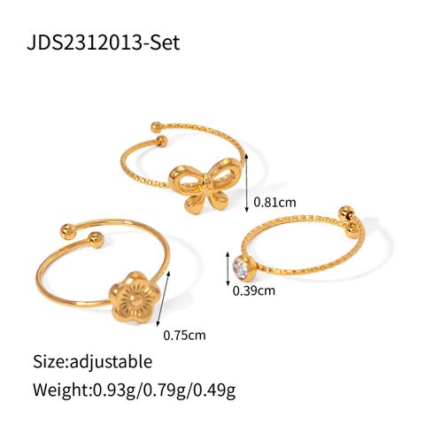 316 Stainless Steel  18K Gold Plated Simple Style Classic Style Plating Inlay Bow Knot Rhinestones Rings