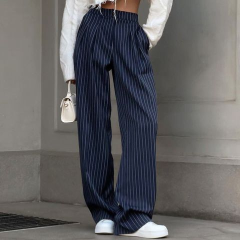 Women's Daily Simple Style Stripe Full Length Pocket Casual Pants