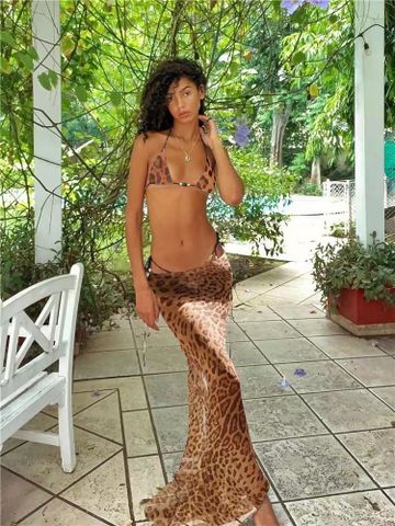 Mujeres Vacaciones Cebra Leopardo Impresión Juego De 3 Piezas Bikinis Traje De Baño
