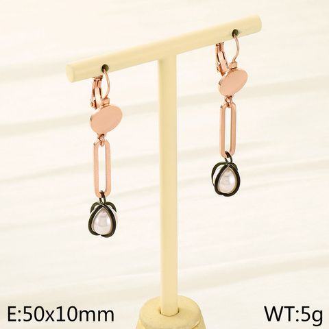 1 Pair Simple Style Solid Color Inlay Stainless Steel Pearl 18K Gold Plated Drop Earrings