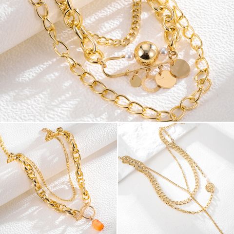 Hip-Hop Modern Style Solid Color Chain Zinc Alloy Women's Layered Necklaces