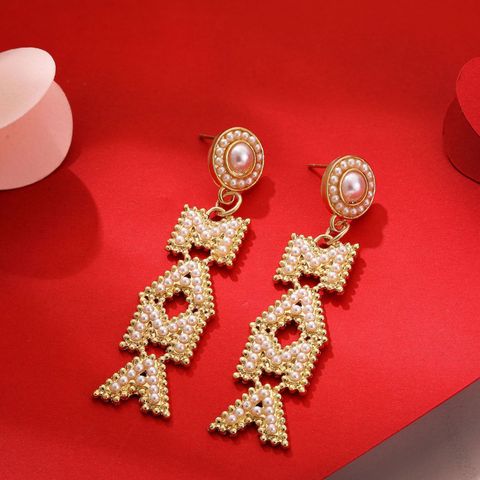 Elegant Simple Style Letter Alloy Plating Artificial Pearls Mother'S Day Women's Drop Earrings 1 Pair