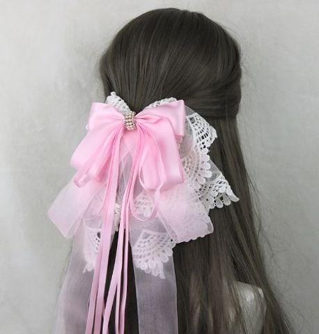 Sweet Simple Style Bow Knot Lace Lace Inlay Pearl Hair Clip 1 Piece