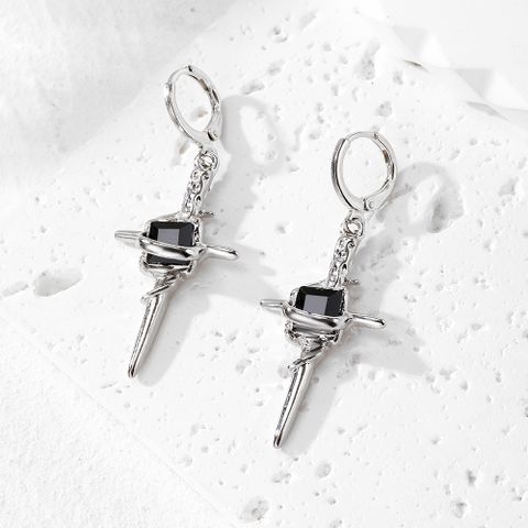 1 Pair Vintage Style Simple Style Cross Plating Alloy Silver Plated Drop Earrings