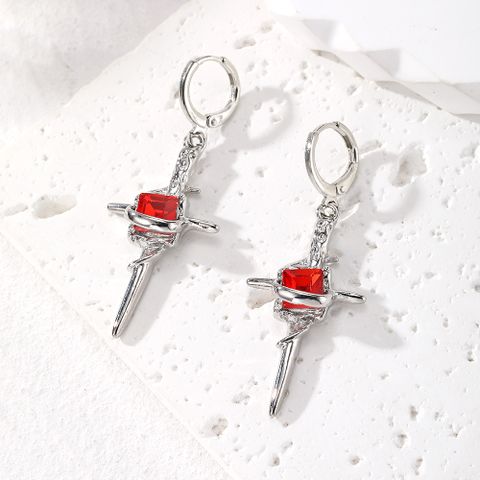 1 Pair Vintage Style Simple Style Cross Plating Alloy Silver Plated Drop Earrings