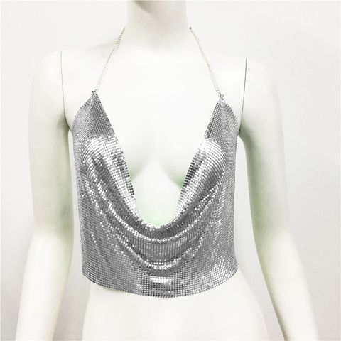 Women's Wrap Crop Top Tank Tops Sequins Sexy Solid Color