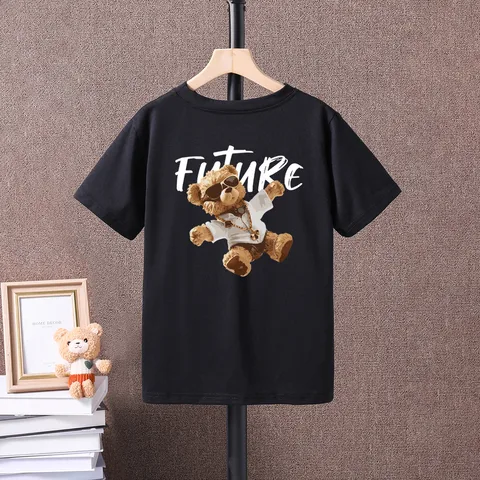 Lindo Dibujos Animados Letra Oso Poliéster Camisetas Y Camisetas