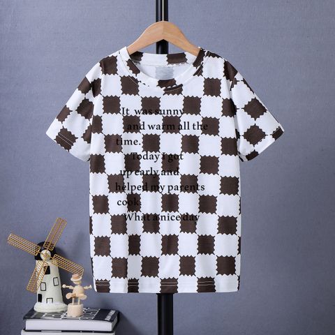Simple Style Letter Plaid Polyester T-shirts & Shirts