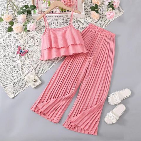 Simple Style Solid Color Polyester Girls Clothing Sets