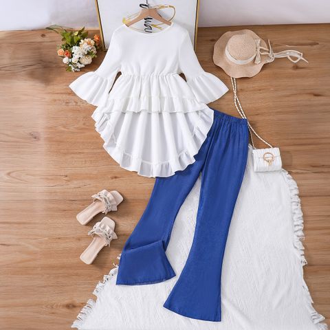 Casual Solid Color Polyester Girls Clothing Sets