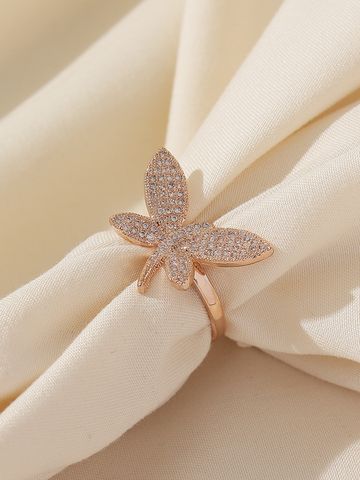 Wholesale Elegant Butterfly Copper Inlay Rose Gold Plated Rhinestones Rings