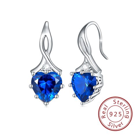 1 Par Estilo IG Estilo Francés Estilo Clásico Forma De Corazón Embutido Plata Esterlina Piedra De Nacimiento Circón Pendientes De Gota