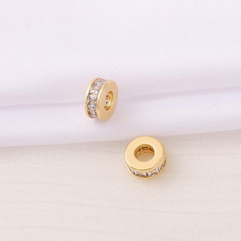 1 Piece 3 * 7mm 3mm Copper Zircon 18K Gold Plated Round Polished Beads Spacer Bars
