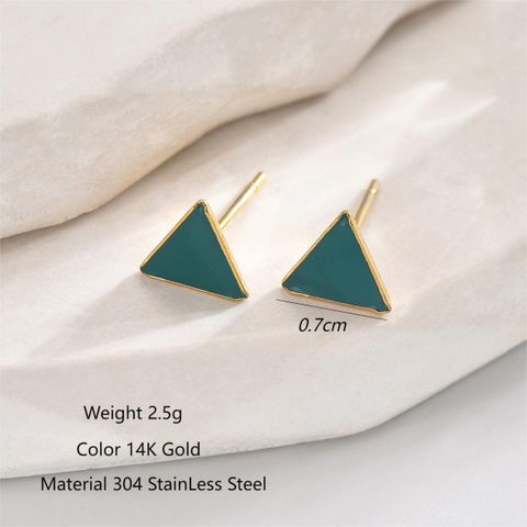 1 Pair Casual Modern Style Simple Style Triangle Enamel Plating 304 Stainless Steel 14K Gold Plated Ear Studs
