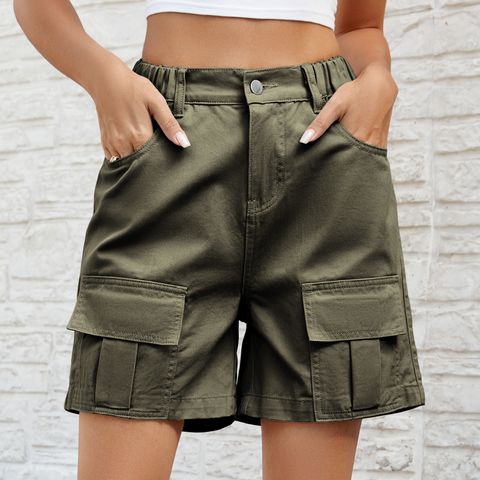 Women's Daily Streetwear Solid Color Shorts Pocket Cargo Pants Jeans