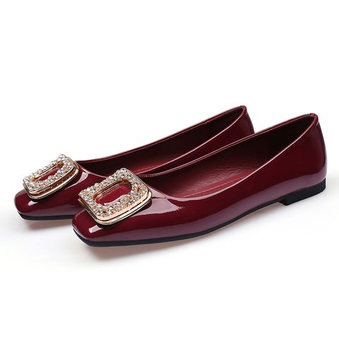 Women's Casual Vintage Style Solid Color Rhinestone Square Toe Flats