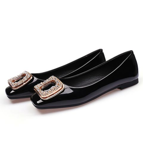 Women's Casual Vintage Style Solid Color Rhinestone Square Toe Flats