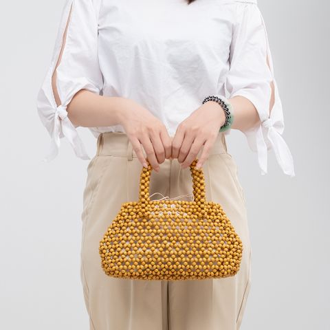 Women's Medium Wooden Beads Solid Color Classic Style Open Handbag