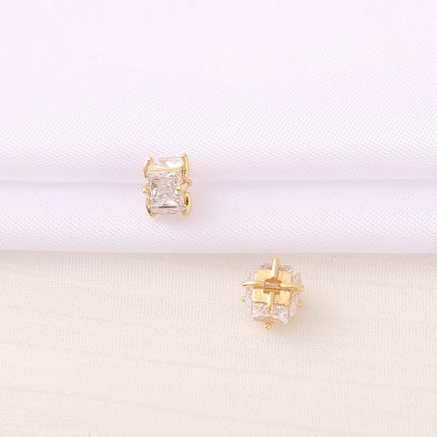 1 Piece 4.5*6mm 2MM Copper Zircon 18K Gold Plated Quadrilateral Square Polished Beads Spacer Bars