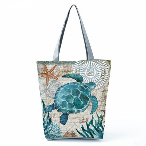Women's Medium Polyester Turtle Beach Zipper Shopping Bags
