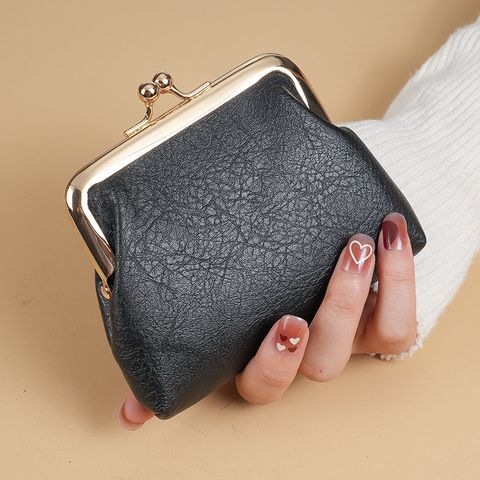 Women's Solid Color PVC Clipped Button Coin Purses