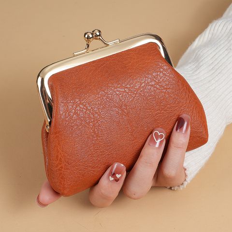 Women's Solid Color PVC Clipped Button Coin Purses